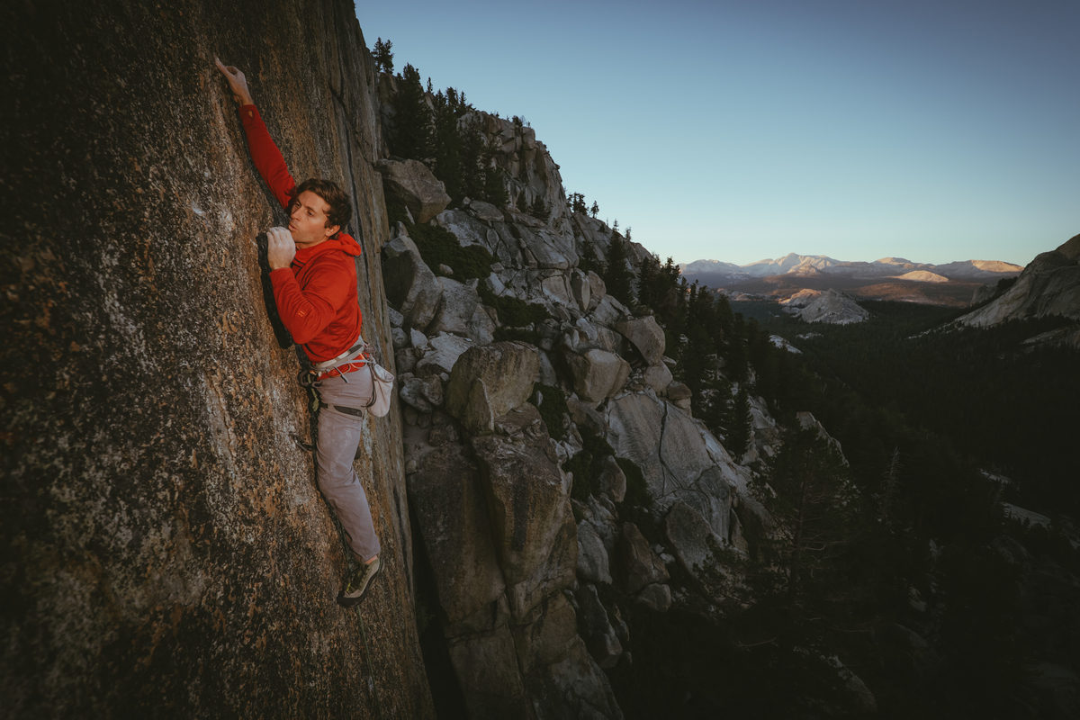 Jake squier climbing in Tuolumne meadows, california