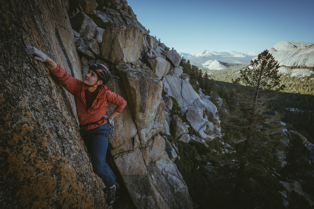 Carlin Reynolds climbing in Tuolumne Meadows, California